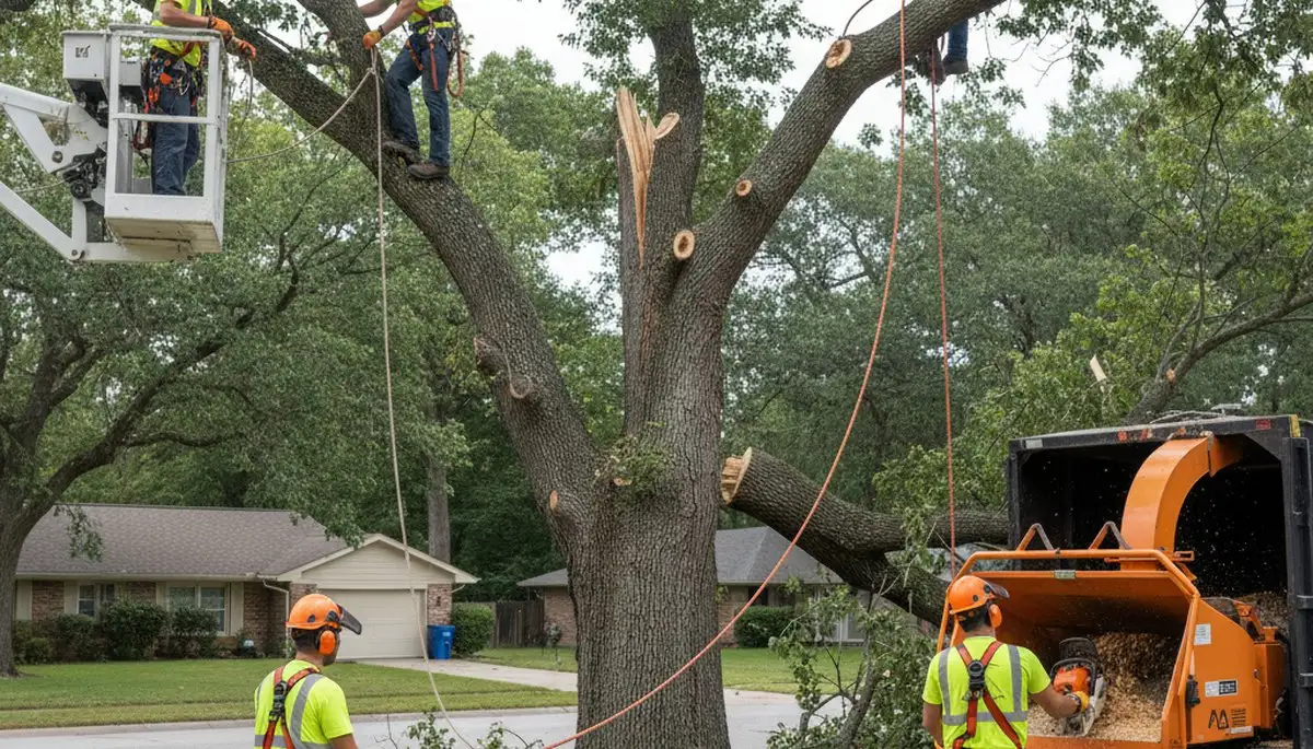 Emergency tree service crew removing storm-damaged tree in Waltham, MA