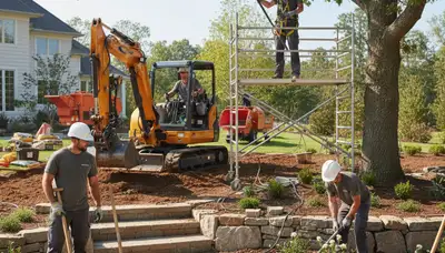 Tree service crew providing landscaping in Waltham, MA for residential property care