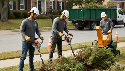 Waltham, MA arborists removing overgrown shrubs for safe, efficient tree care service