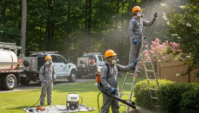 Professional tree service crew in Waltham, MA providing yard tick control for safer outdoor spaces