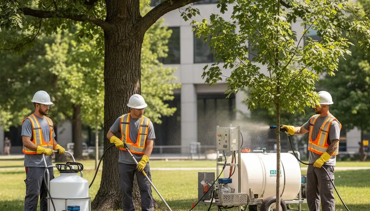 Waltham, MA arborist applying tree fertilizer to support healthy trees and long-term growth