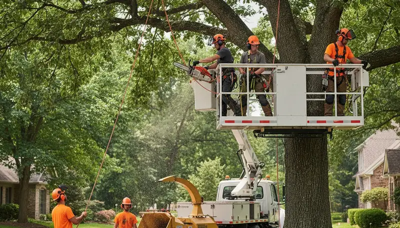 Waltham, MA tree removal crew safely removing a hazardous tree for a local homeowner
