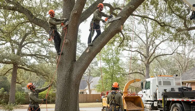 Waltham, MA tree removal crew safely removing a hazardous tree from a residential property