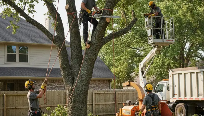 Waltham, MA tree removal crew safely removing a hazardous tree for a local property