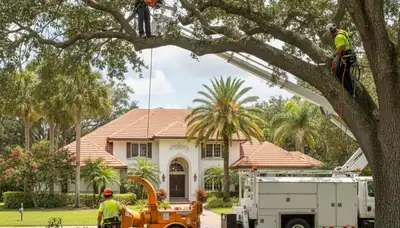 Tree service crew in Waltham, MA performing professional tree removal for a local property