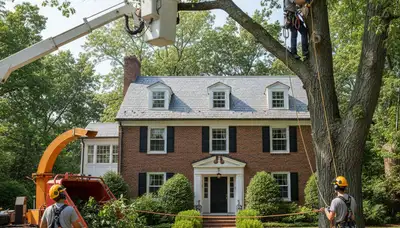 Tree service crew in Waltham, MA providing professional tree removal and trimming services