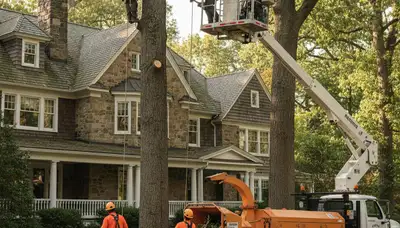 Tree service crew removing a tree in Waltham, MA for safe, professional tree removal