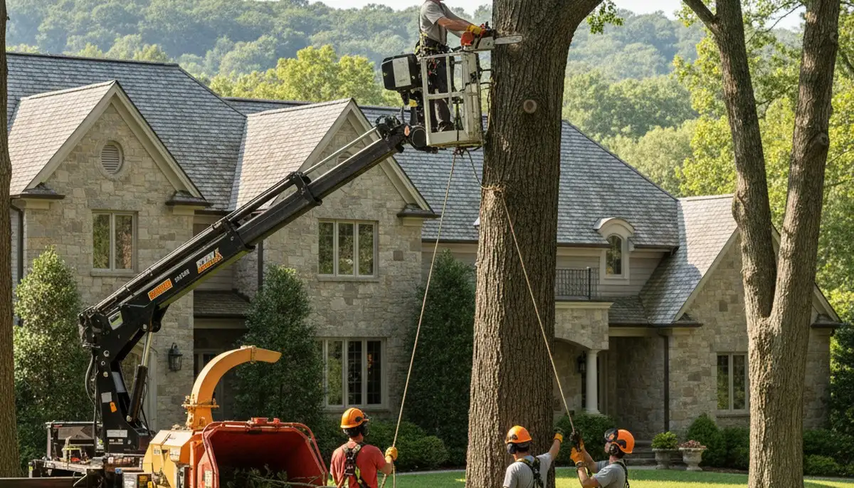 Tree service crew removing a tree in Waltham, MA for safe, professional property care