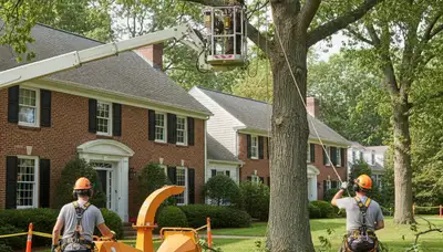 Tree service crew in Waltham, MA providing professional tree removal and trimming services