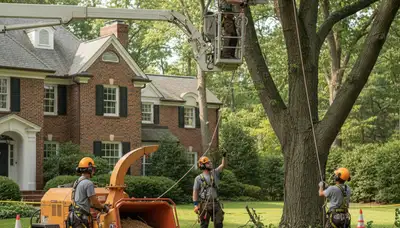 Tree service crew in Waltham, MA providing professional tree removal and trimming assistance