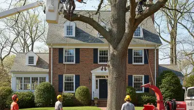 Tree service crew in Waltham, MA providing safe tree removal and trimming for local properties