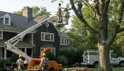 Tree service crew in Waltham, MA providing professional tree removal and trimming services