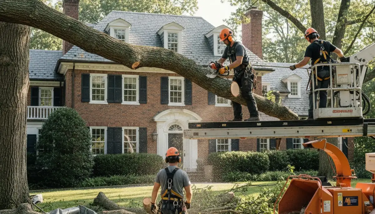 Tree service crew in Waltham, MA providing professional tree removal and trimming services