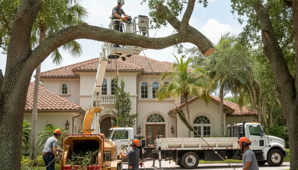 Tree service crew in Waltham, MA removing a tree for safe residential property maintenance